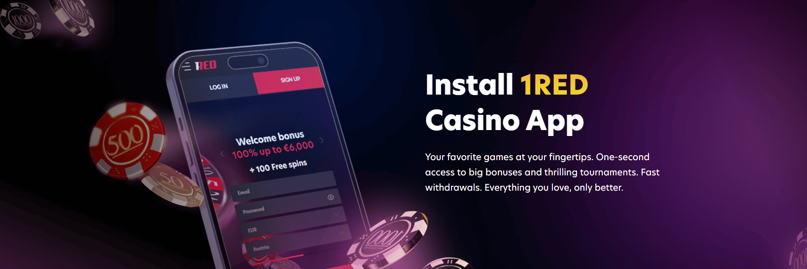 1Red UK Casino hero banner